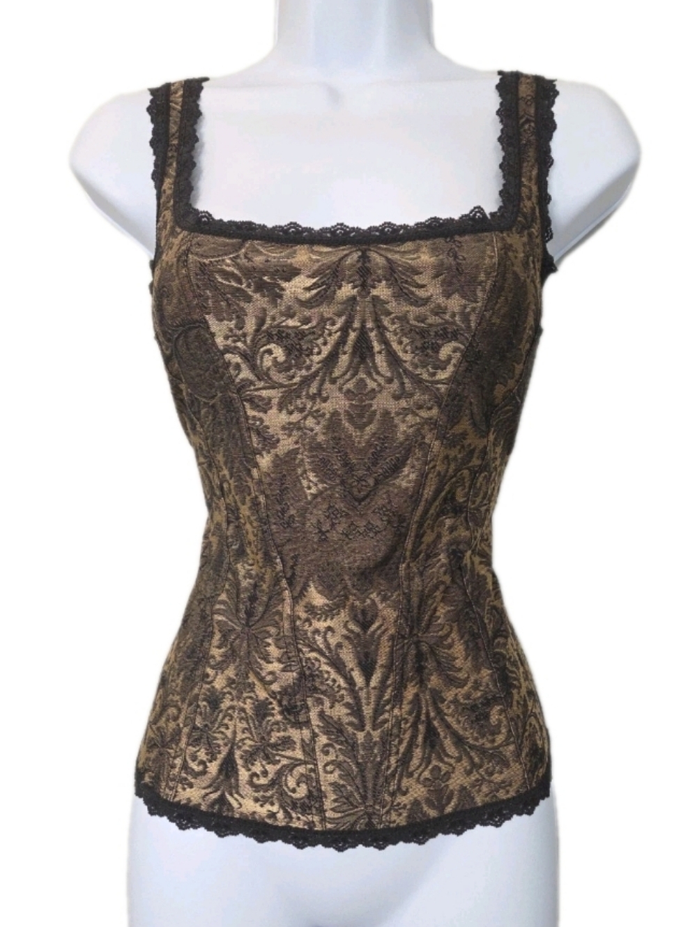 Arianne Black Gold Jacquard Lace Tank Cami Size Medium Dark Romantic Whimsigoth